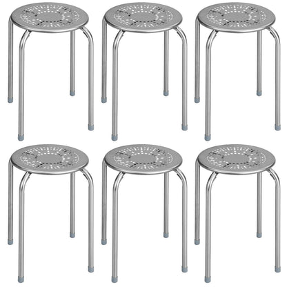 6-Pack Stackable Multifunctional Daisy Design Backless Round Metal Stool Set