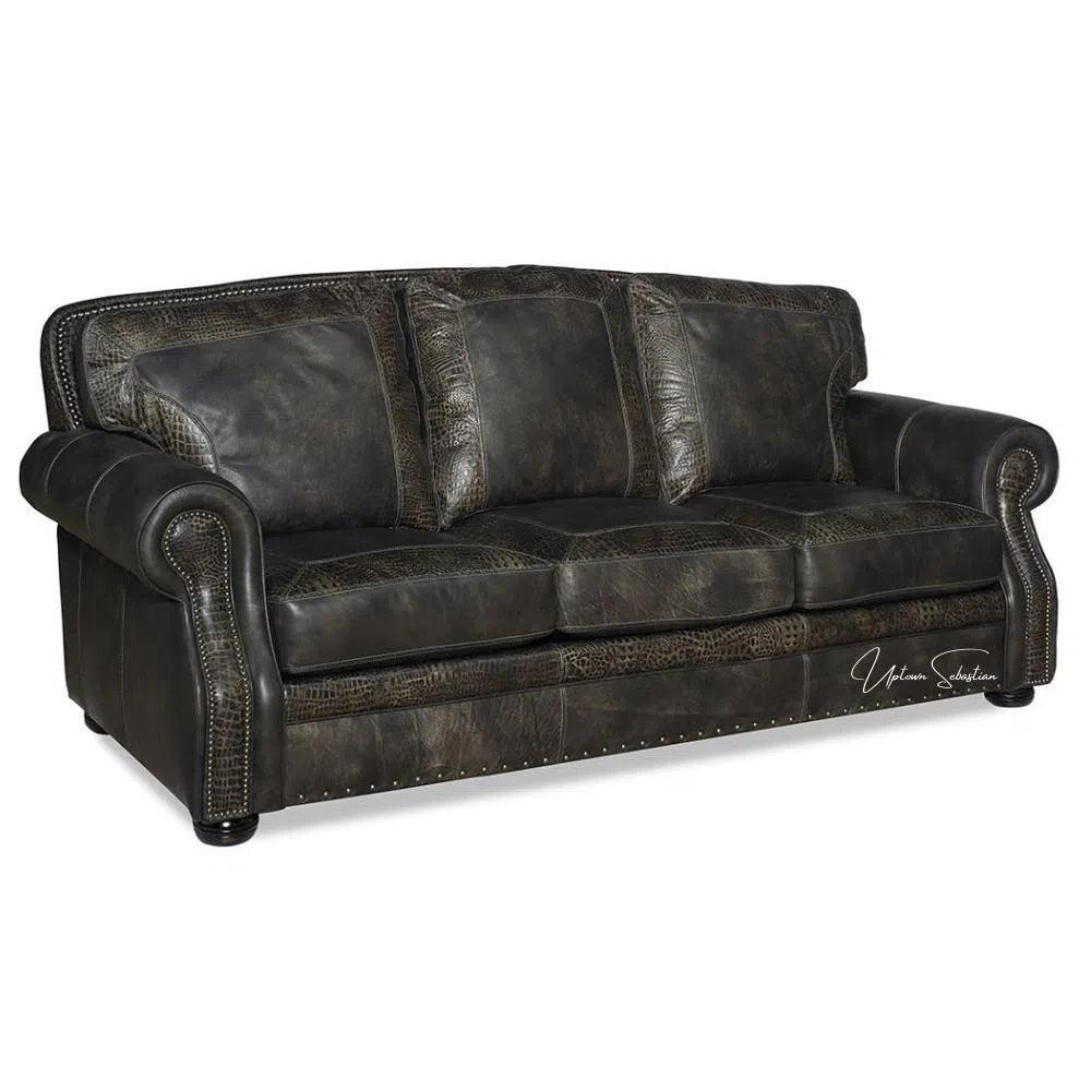Grey Croc Western Couch Grey Alligator Embossed Leather