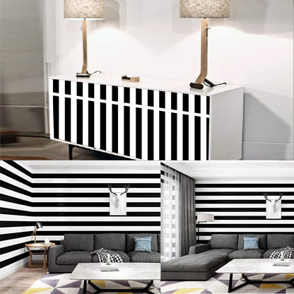 Stripe Black White Peel and Stick Wallpaper Vinyl Waterproof Self-Adhesive Wallpaper Removable Contact Paper Decorative Stickers