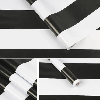 Stripe Black White Peel and Stick Wallpaper Vinyl Waterproof Self-Adhesive Wallpaper Removable Contact Paper Decorative Stickers