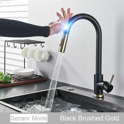 Black Pull Out Sensor Kitchen Faucet Touch Control Faucet 2 Function Mixer For Sink Tap Sprayer Single Handle Mixer Tap