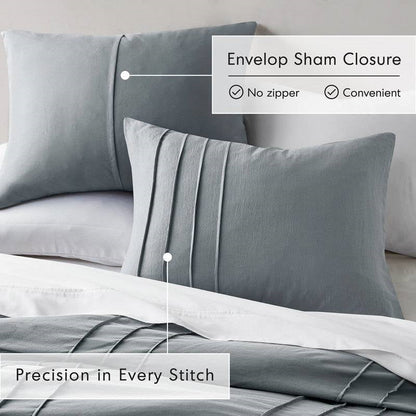Twin/Twin XL Pleated Pre-Washed Microfiber Comforter Set in Blue Grey