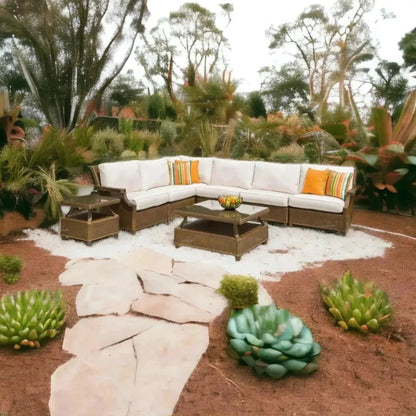 Hamptons Outdoor Wicker Sectional with Lounge Chair Set