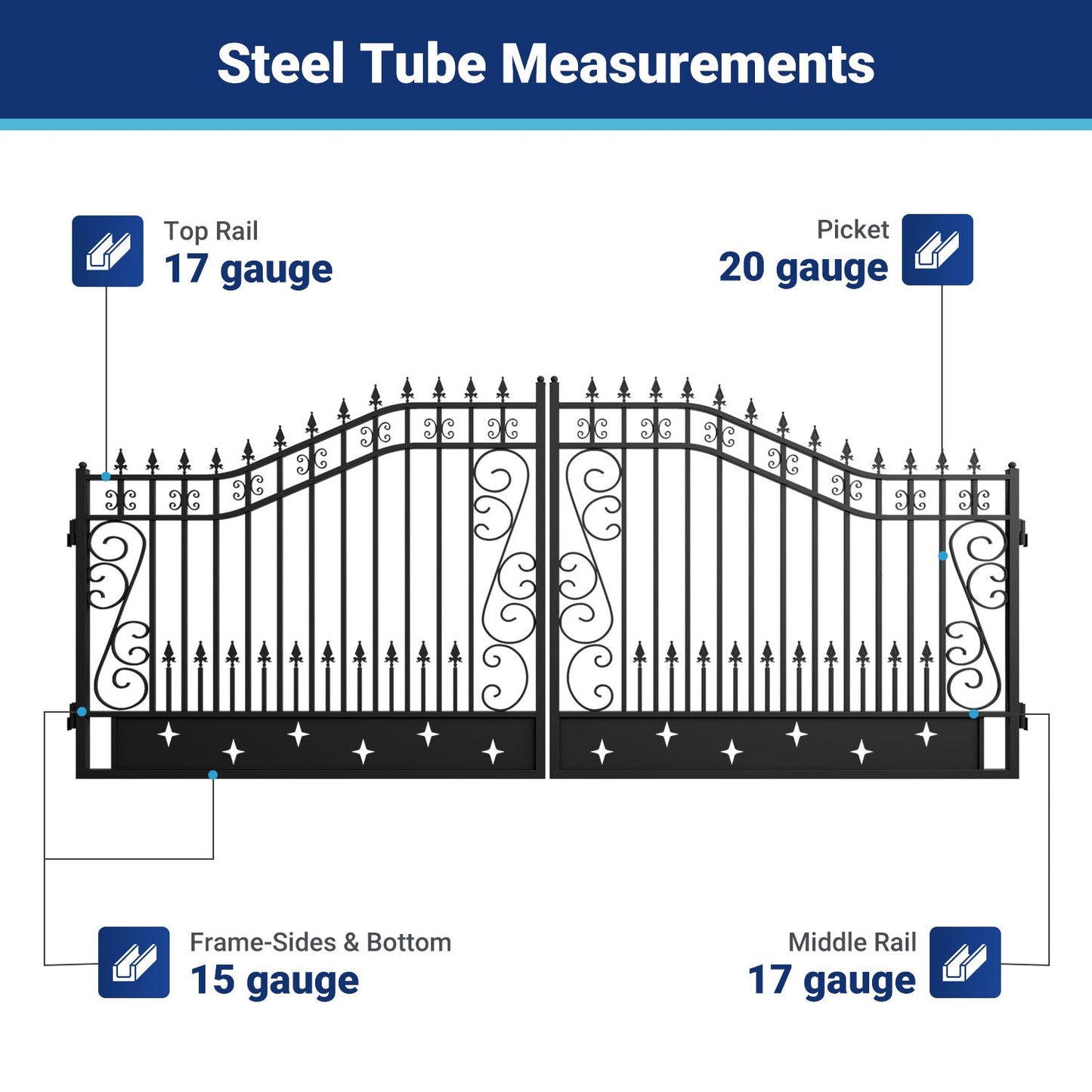 16x8 ft Dual Swing Driveway Gate with Star Pattern