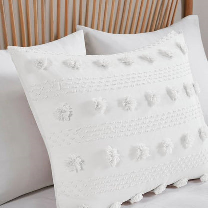 Full/Queen 3-Piece Ivory Pompom Microfiber Comforter Set
