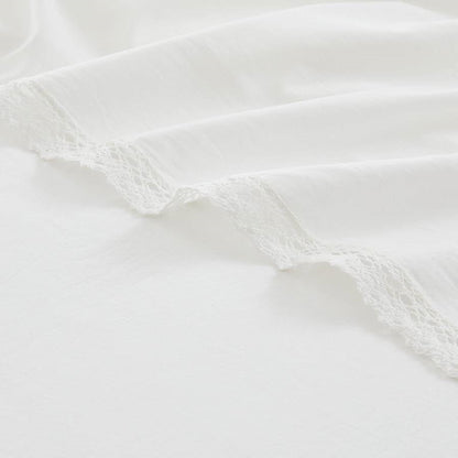 King Size 4 Piece 100-Percent Cotton Sheet Set in White with Lace Trim