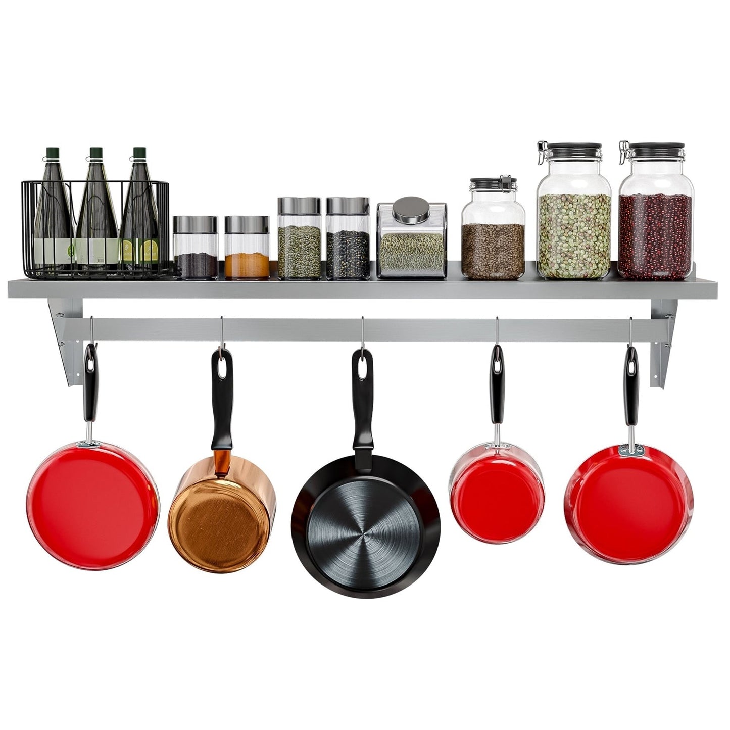 Stainless Steel Heavy Duty Wall Shelf with Pot Rack - 12 inches x 60 inches