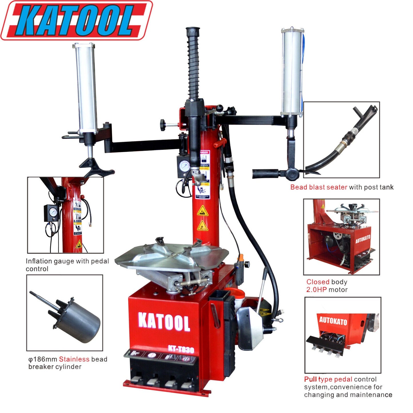 Katool KT-T830 Tire Changer w/ Bead Blaster, Max 24" Rim Clamping