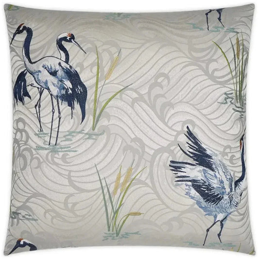 Kanji Embroidery Blue Silver Large Throw Pillow Insert