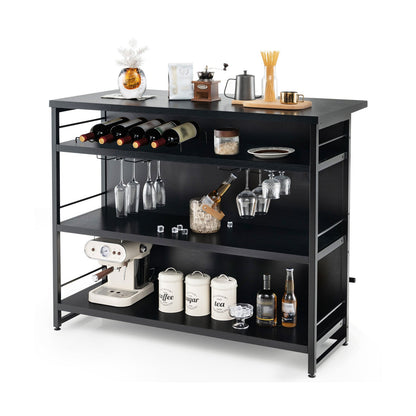 Kitchen Island with 4-Tier Storage Shelf and Long Footrest for Home