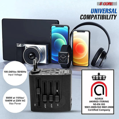 Universal Travel Adapter International Power Adapters 3 Pack Multicharger Plug w 4 USB Ports
