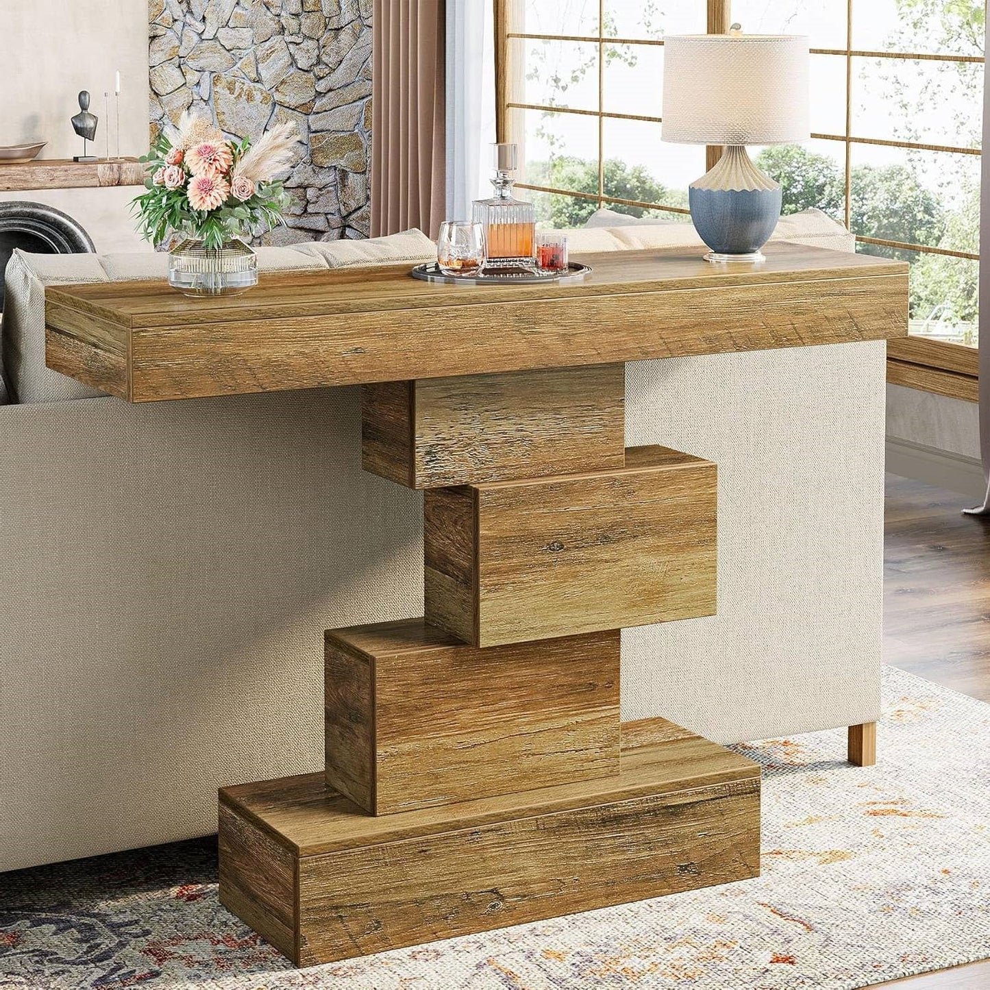 Modern Farmhouse 42-inch Entryway Accent Sofa Table in Light Brown Wood Finish