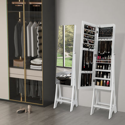 LED Jewelry Cabinet Armoire Organizer with Bevel Edge Mirror