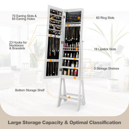 LED Jewelry Cabinet Armoire Organizer with Bevel Edge Mirror