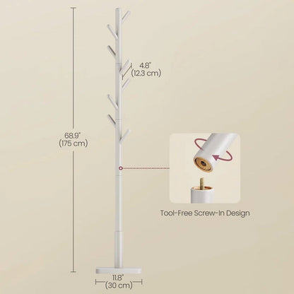 Modern Farmhouse Solid Wood Coat Rack Entryway Hall Tree Hat Stand in Light Grey
