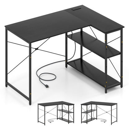 L-shaped 47 Inch Reversible Corner Desk with Adjustable Storage Shelves