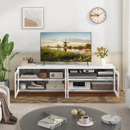 Large TV Stand for TVs up to 75 Inch with 4 Tempered Glass Doors for Living Room