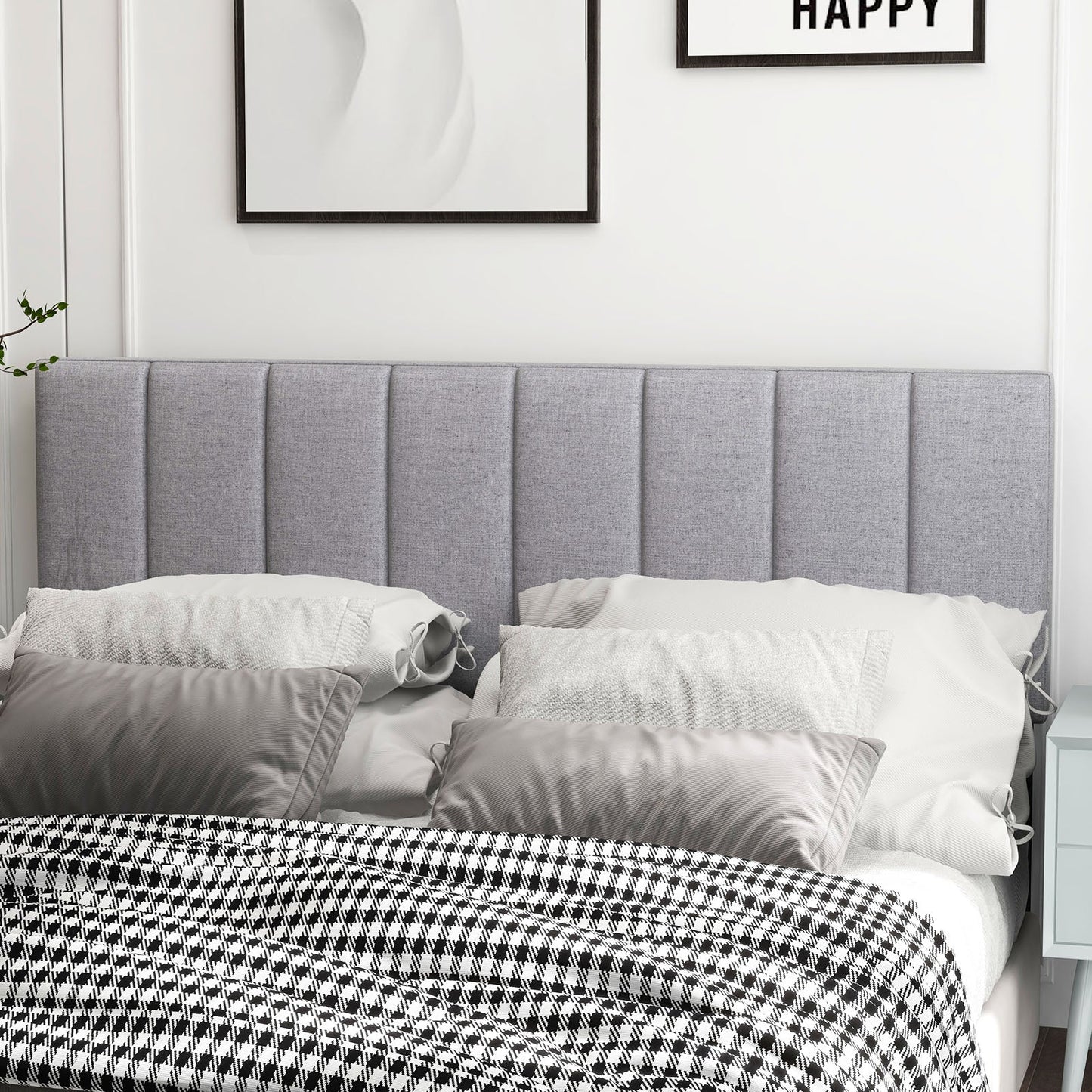 Linen Upholstered Headboard with Solid Wood Legs and Adjustable Width
