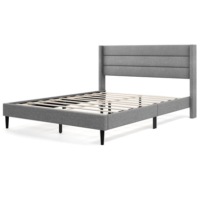 Linen Upholstered Platform Twin/Queen Bed Frame with Wingback Headboard
