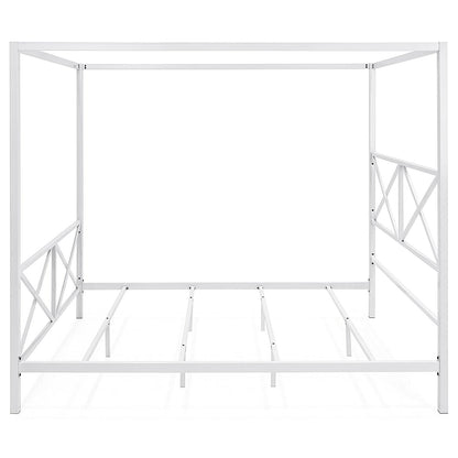 Queen size Modern Industrial Style White Metal Canopy Bed Frame