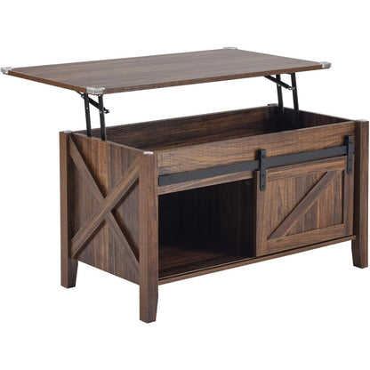 Lift Top Coffee Table 36" Farmhouse Rustic Wood Hidden Storage & Sliding Barn