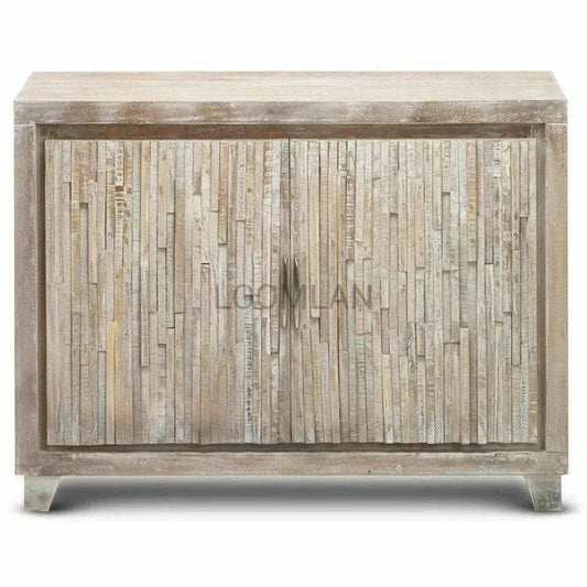Malessa White Stacked Planks Wood Accent Cabinet