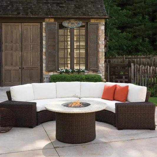 Mesa Round Fire Table Gray Travertine  Lloyd Flanders
