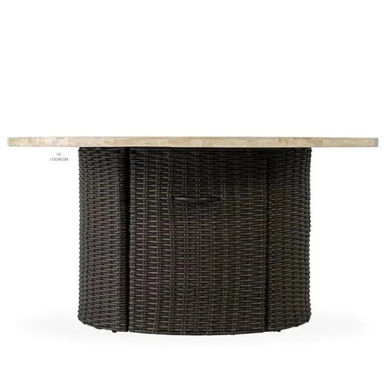 Mesa Round Fire Table Gray Travertine  Lloyd Flanders