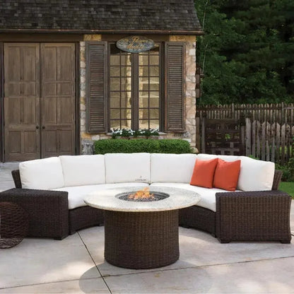 Mesa Round Fire Table Light Travertine  Lloyd Flanders