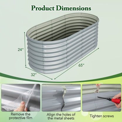 5 x 3 x 2 Feet Metal Oval Raised Garden Bed with Open Bottom Design-Gray