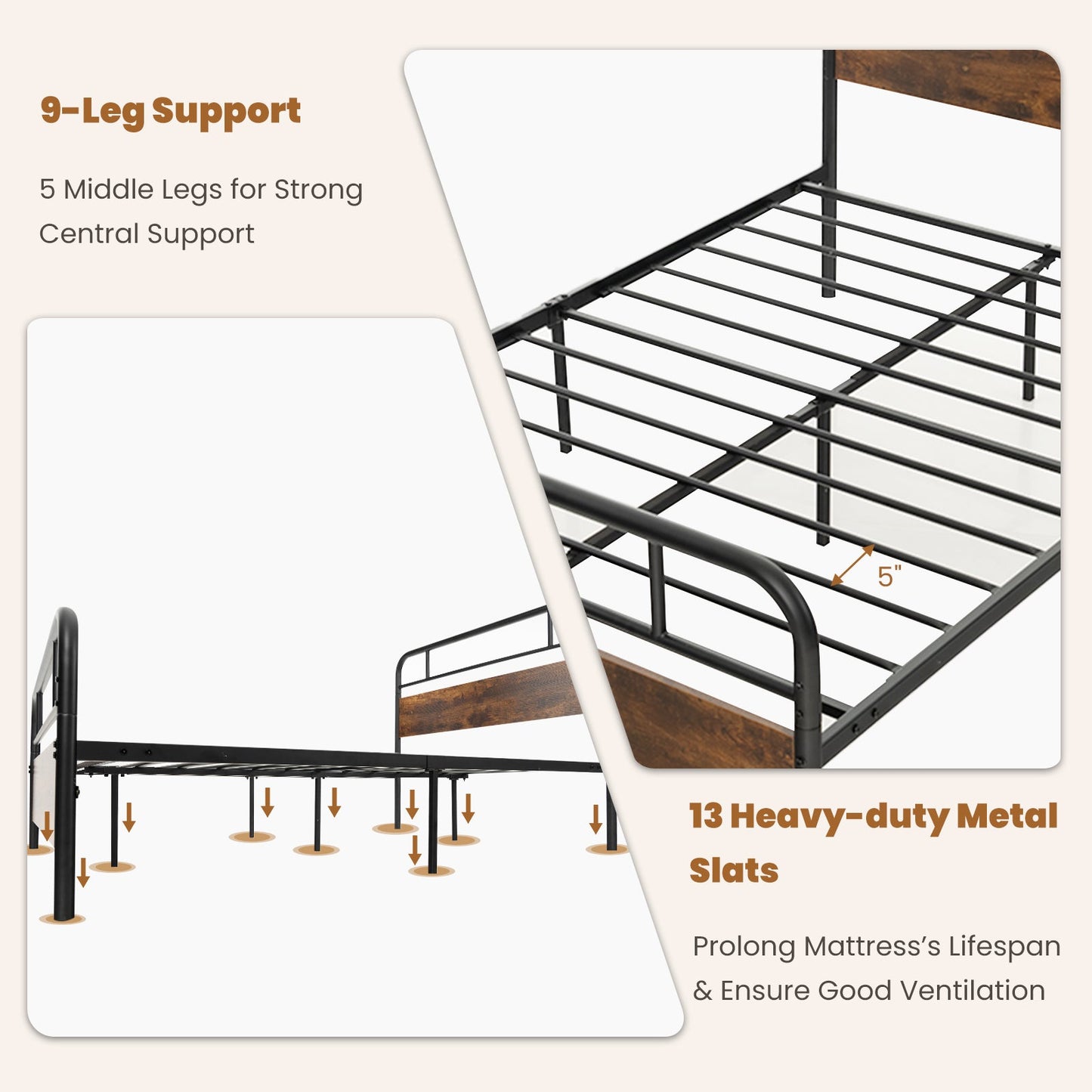 Twin/Full/Queen Size Bed Frame with Industrial Headboard
