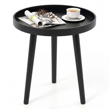 Mid Century Modern Round Side Sofa Coffee Table with Wooden Tray
