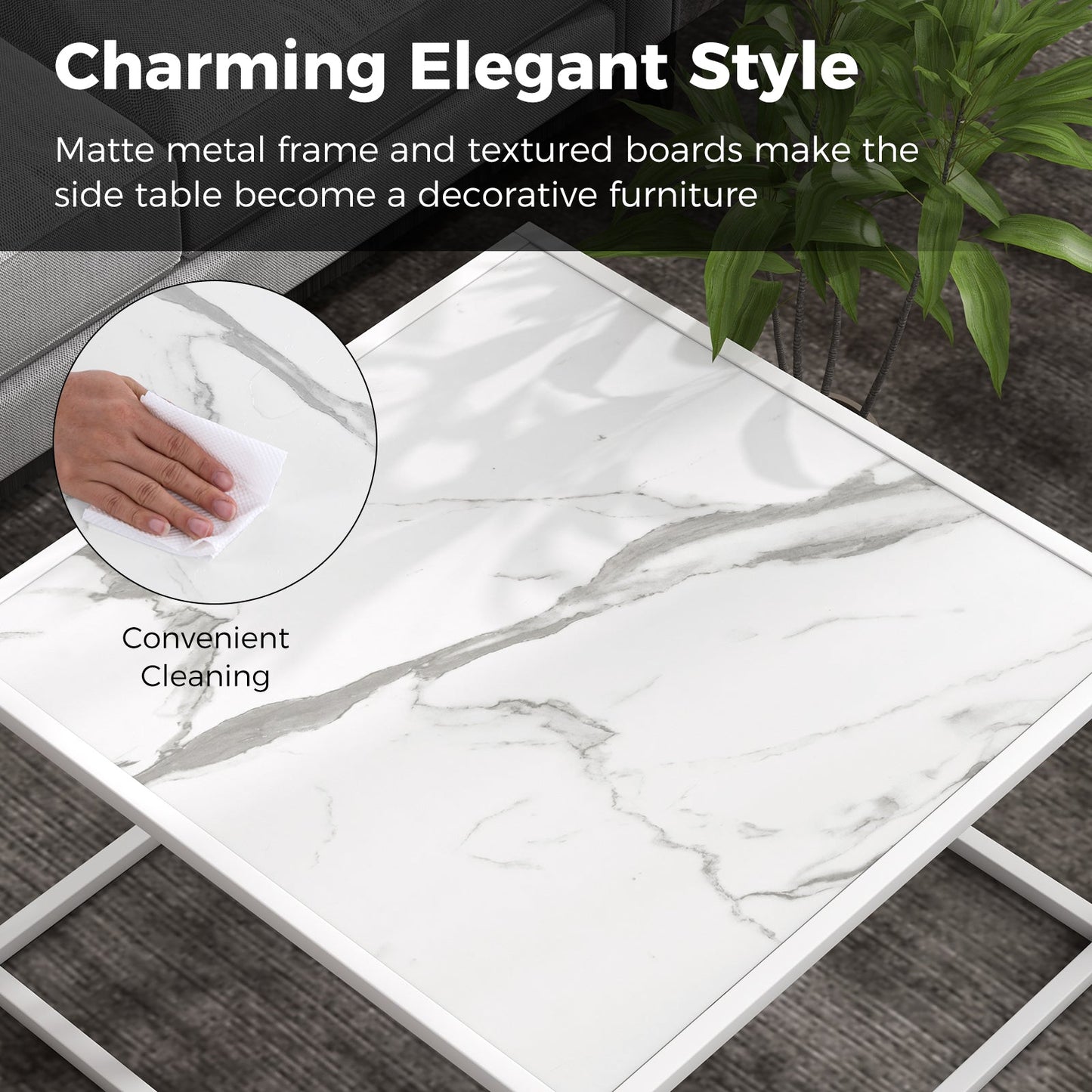 Modern Glass Square Coffee Table with Metal Frame for Living Room