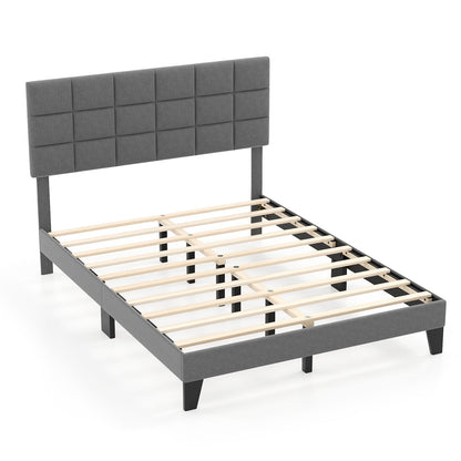 Queen Size Modern Linen Bed Frame with Adjustable Headboard-Gray