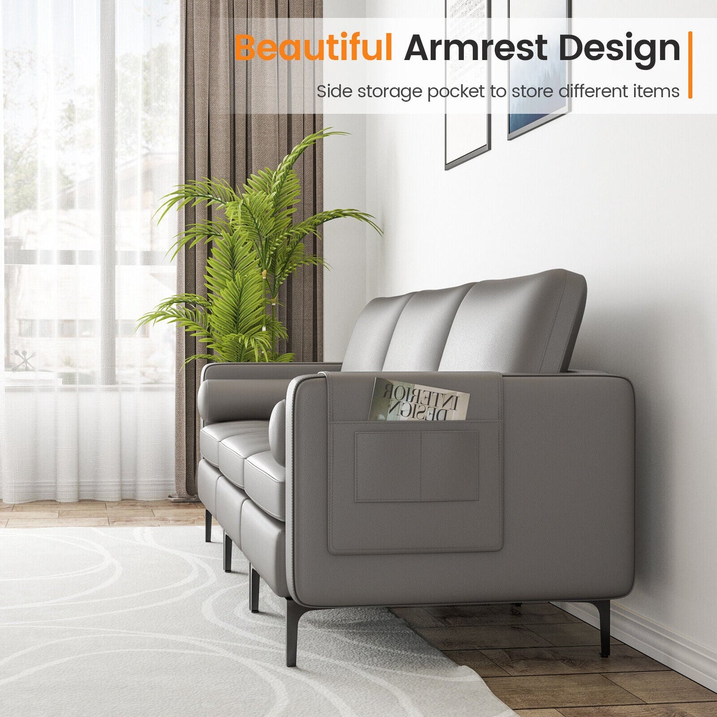 Modular 1/2/3/4-Seat L-Shaped Sectional Sofa Couch with Socket USB Port-3-Seat with USB port
