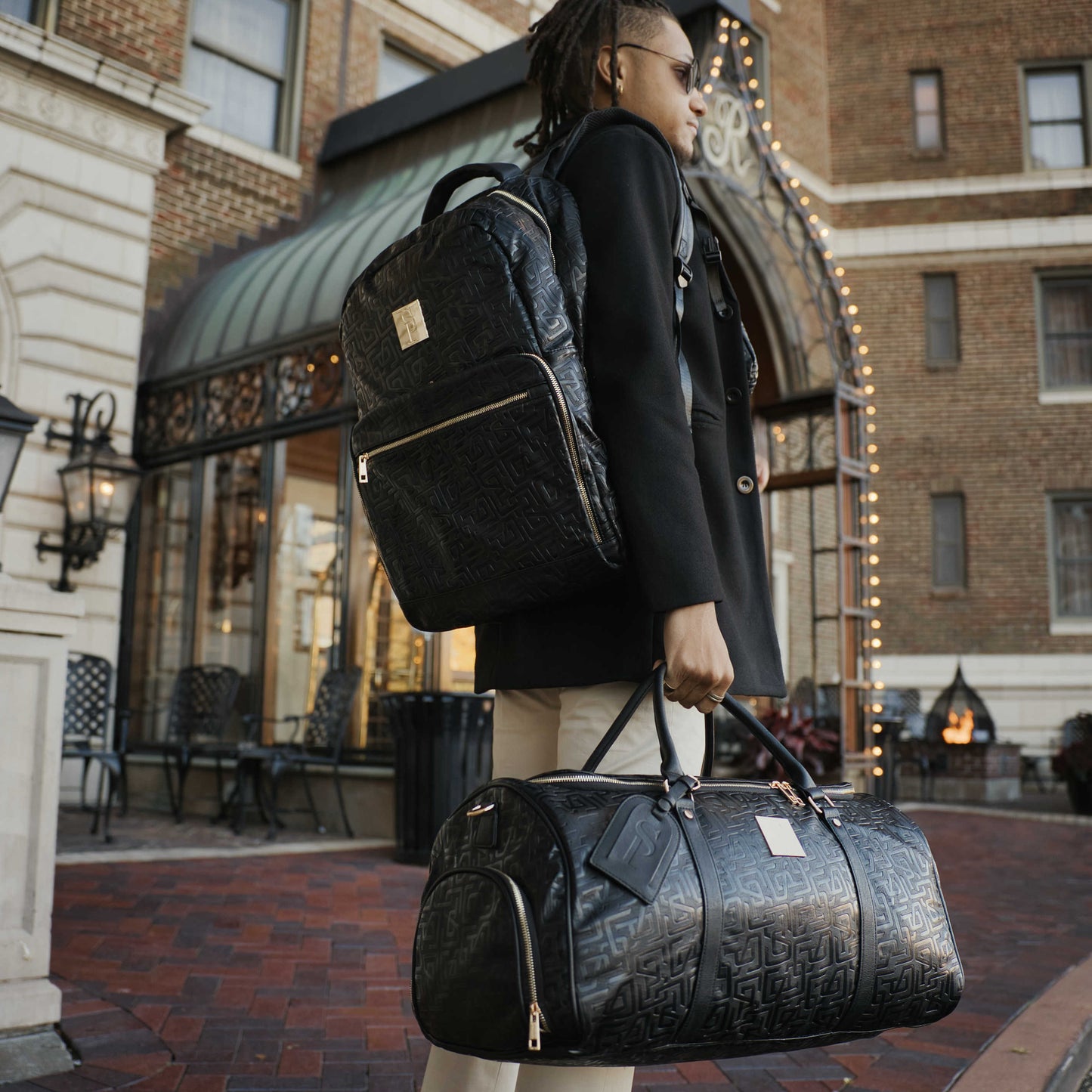 Black Monogram Leather Commuter Bag
