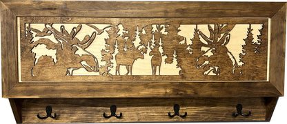 Moose Hunting Hidden Gun Storage Coat Rack Concealment Shelf with Hooks for Coats, Bags, & Hats
