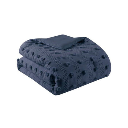 Full/Queen 3 Piece Navy Pompom Microfiber Hypoallergenic Comforter Set