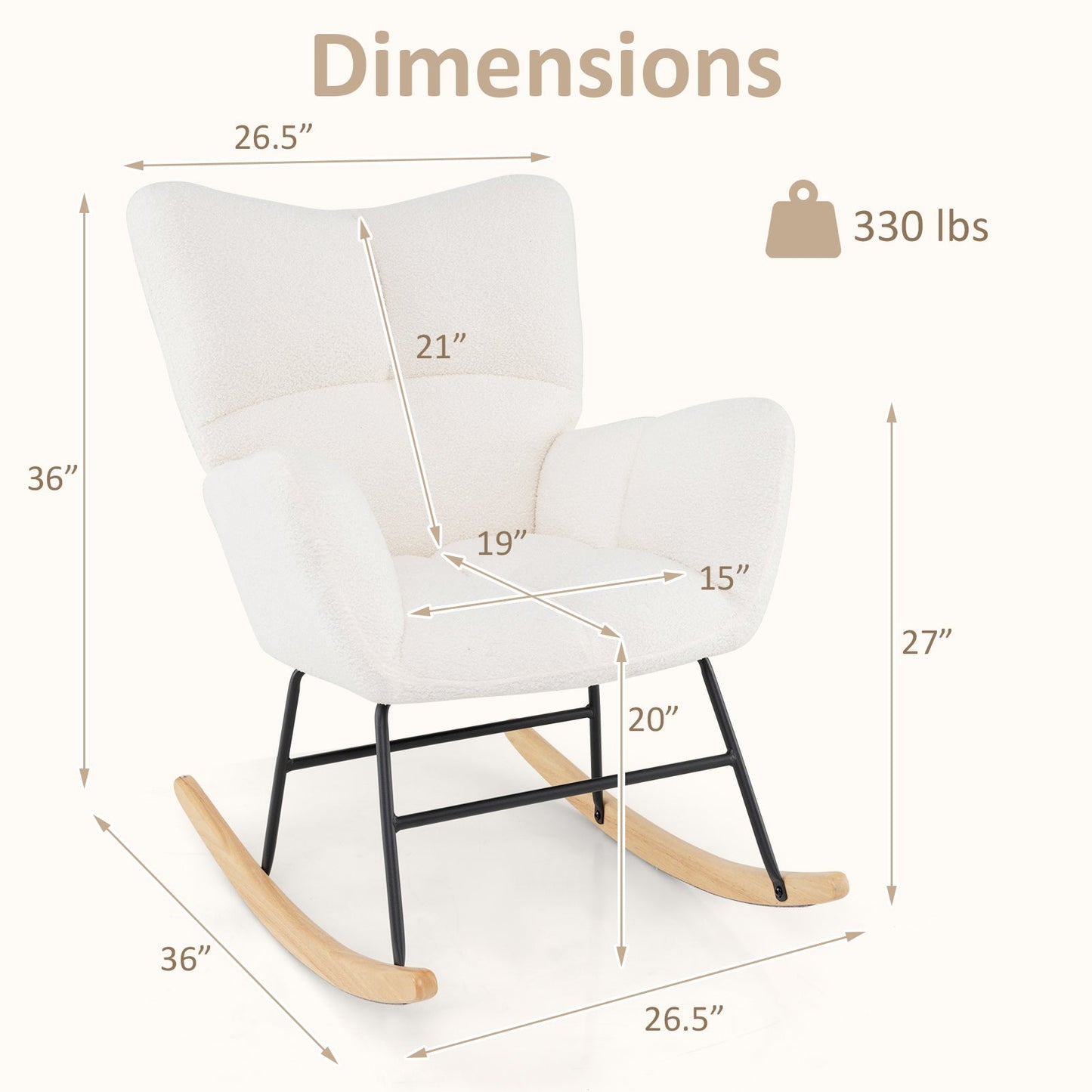 Nursery Rocking Chair with Comfy Backrest and Armrest-Beige