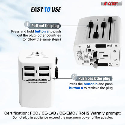 Universal Travel Adapter International Power Adapters 3 Pack Multicharger Plug w 4 USB Ports
