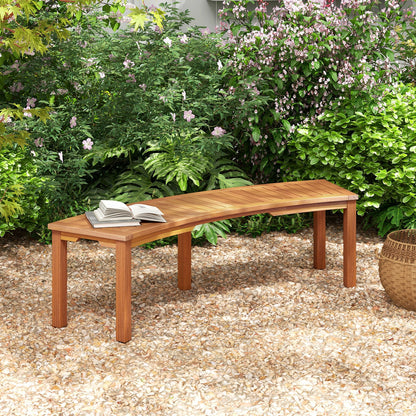 Outdoor Curved Acacia Wood Fire Pit Bench with Slatted Seat