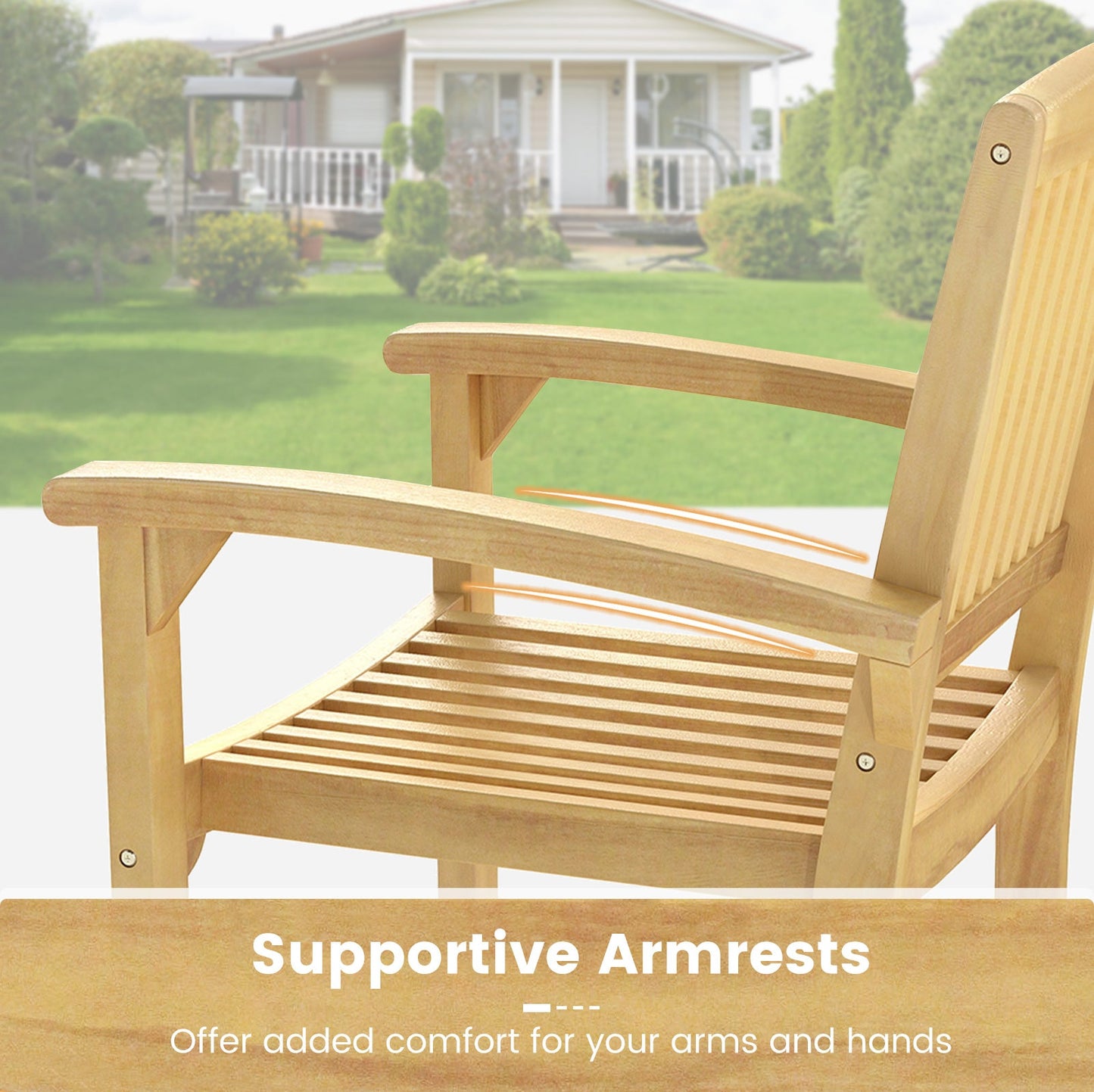 Set of 2 Outdoor Patio Chair with Slatted Seat and Curved Seat