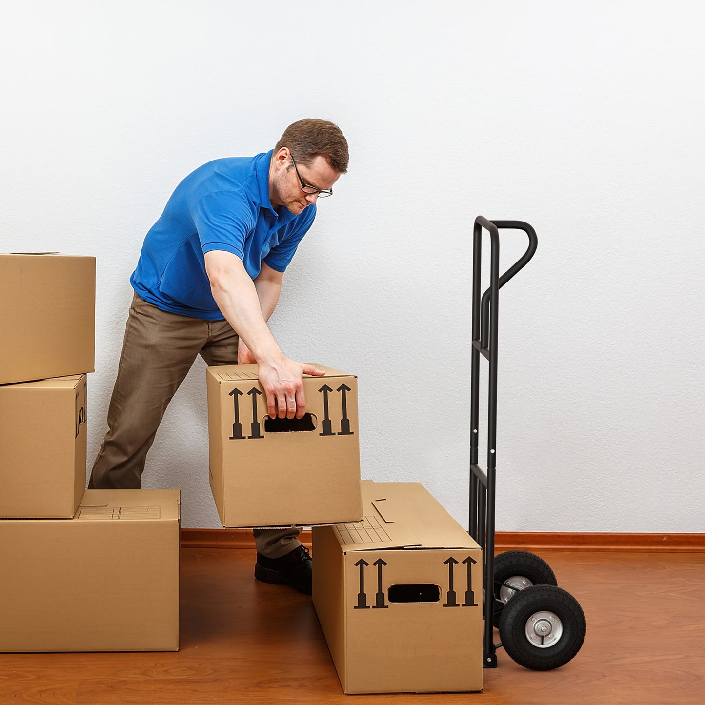 P-Handle Hand Truck with Foldable Load Plate for Warehouse Garage