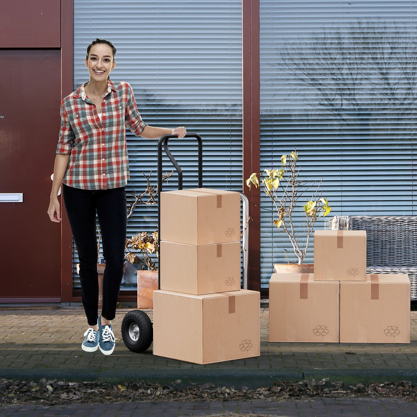 P-Handle Hand Truck with Foldable Load Plate for Warehouse Garage