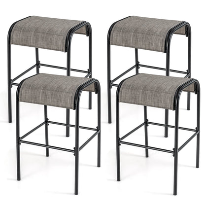 Set of 2/4 Patio Metal Bar Stools with Curved Fabric Seat