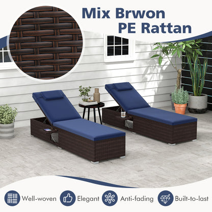 Patio Chaise Lounge Set of 2 with Backrest Seat Cushion and Headrest