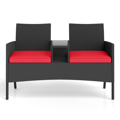 Patio Loveseat with Built-in Table for Backyard Porch
