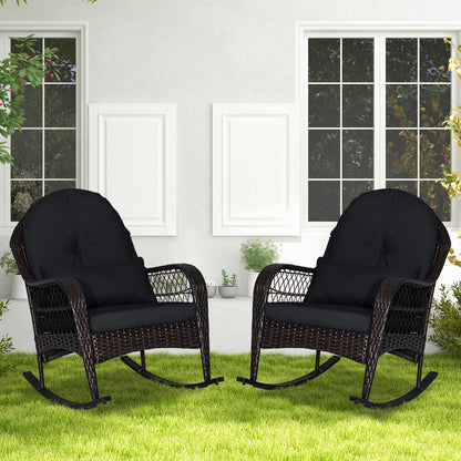 Patio Rattan Rocking Chair with Seat Back Cushions and Waist Pillow