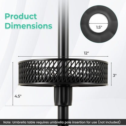 Patio Umbrella Table Tray Adjustable with Storage and Umbrella Poles-Black