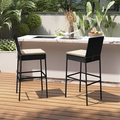 Patio Wicker Barstools Set of 2 with Footrest and Backrest for Backyard